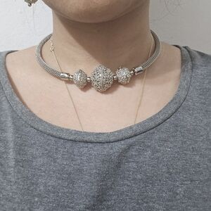 Desi Silver-Tone Necklace Set with Heavy Earrings